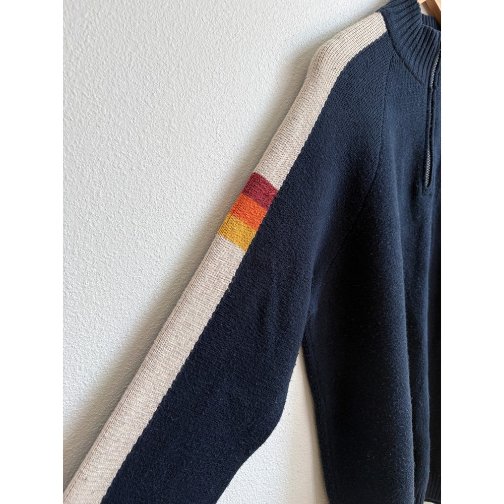 Marine Layer Archive Armas Mens Navy Striped Quarter Zip Wool Blend Sweater L